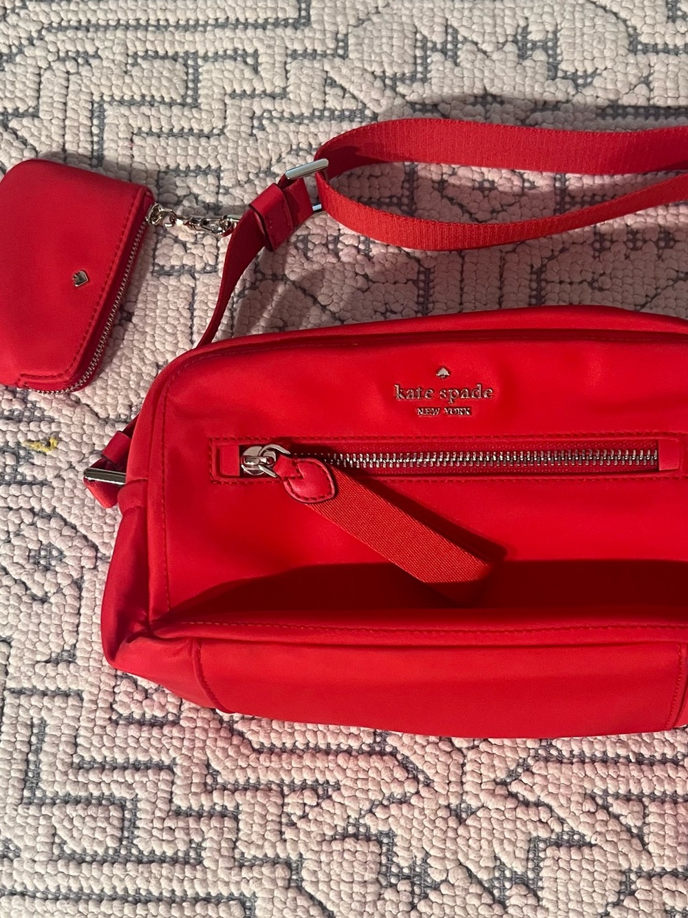 kate spade red nylon crossbody with coin pouch